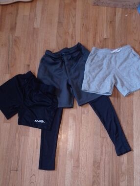 Bundle Of Kids Black Gray Layered Active Shorts Gym Shorts With Leggings Sport